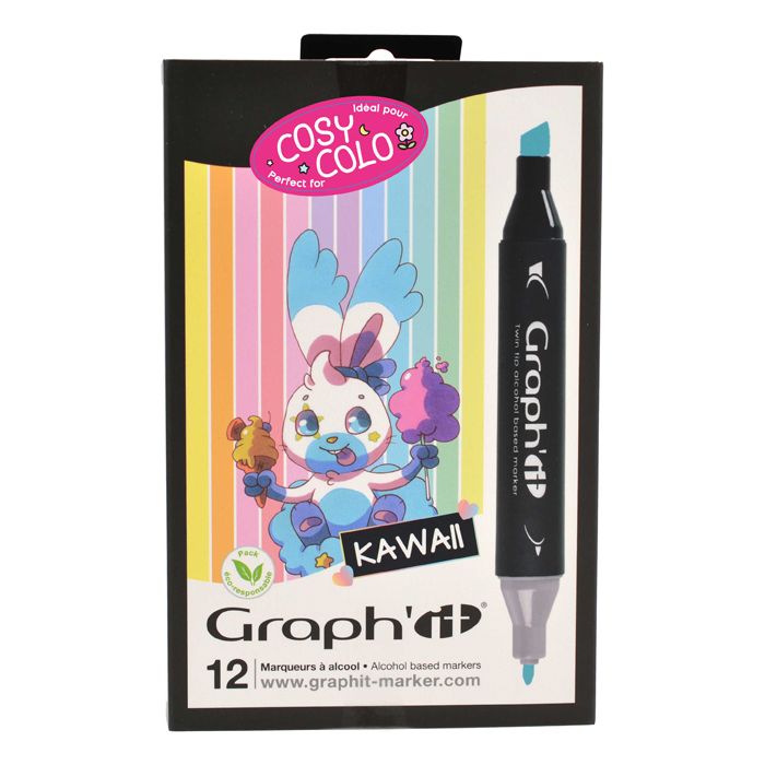 SET 12 MARQUEURS ALCOOL GRAPH IT KAWAI