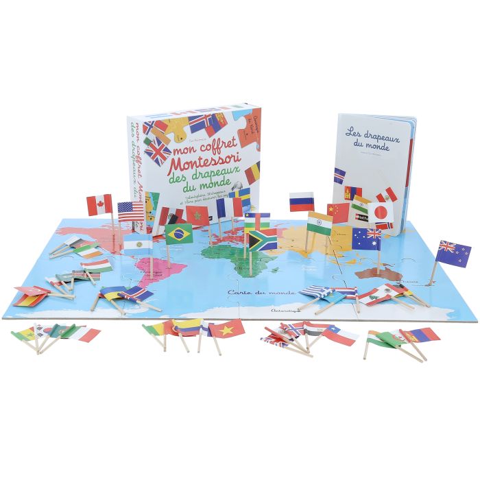 COFFRET DRAPEAUX MONDE MONTESSORI NO RET