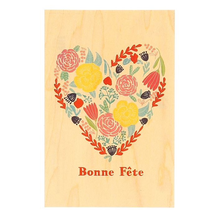 CARTE BOIS COEUR FLEURS