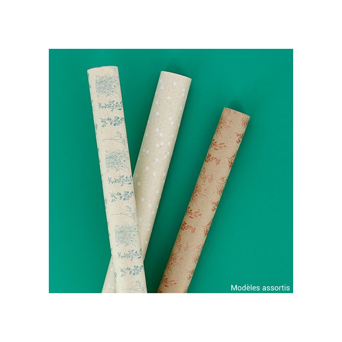 PAPIER CADEAU HERBE 3 MOTIFS ASSORTIS