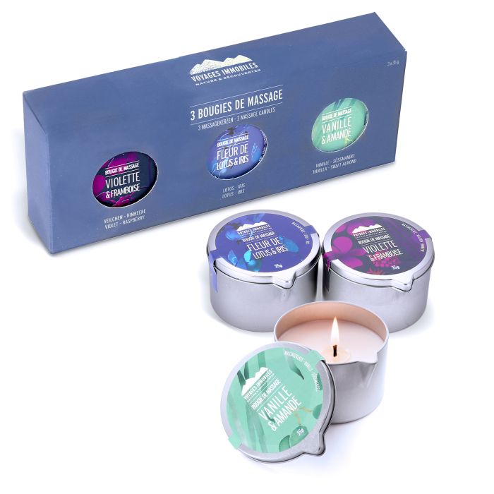 COF 3 BOUGIES MASSAGE VIOLETTE LOTUS VAN