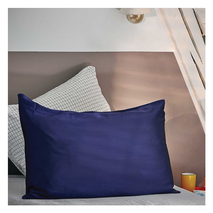 TAIE OREILLER SOIE 19MM 50x70 MARINE F32