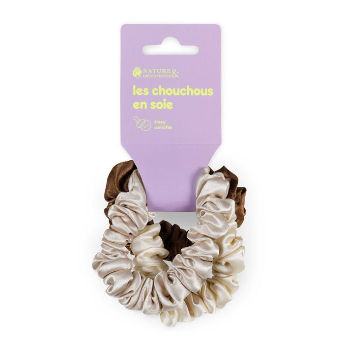 TRIO CHOUCHOU SOIE 19MM KAKI CREME MARRO