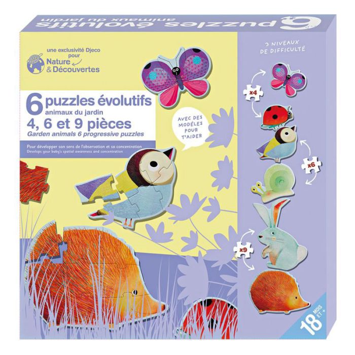 PUZZLES EVOLUTIFS ANIMAUX JARDIN X6