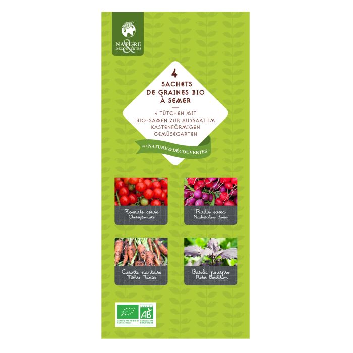 4 SACHETS GRAINES BIO POUR POTAGER CARRE