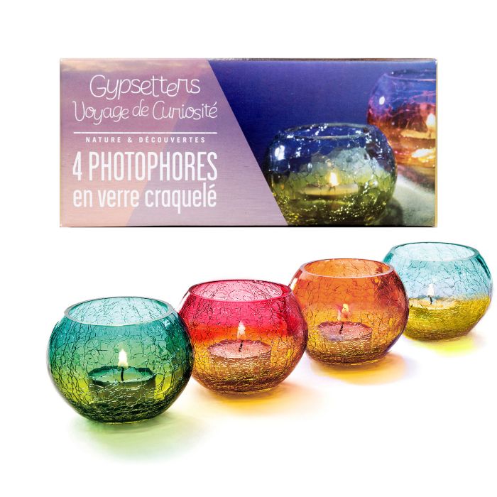 PHOTOPHORES VERRE CRAQUELE X4