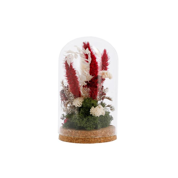 CLOCHE DE FLEURS SECHEES ROUGE ET VERT