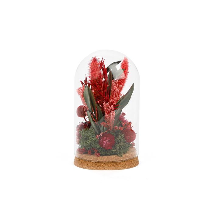 CLOCHE FLEURS SECHEES ROUGE