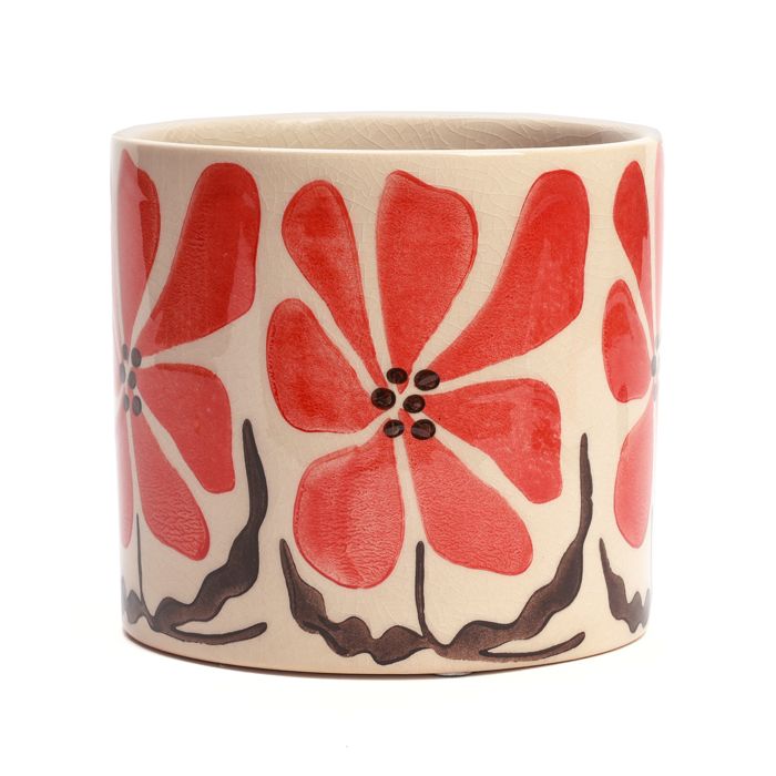 CACHE POT 17CM FLEURS ROUGE