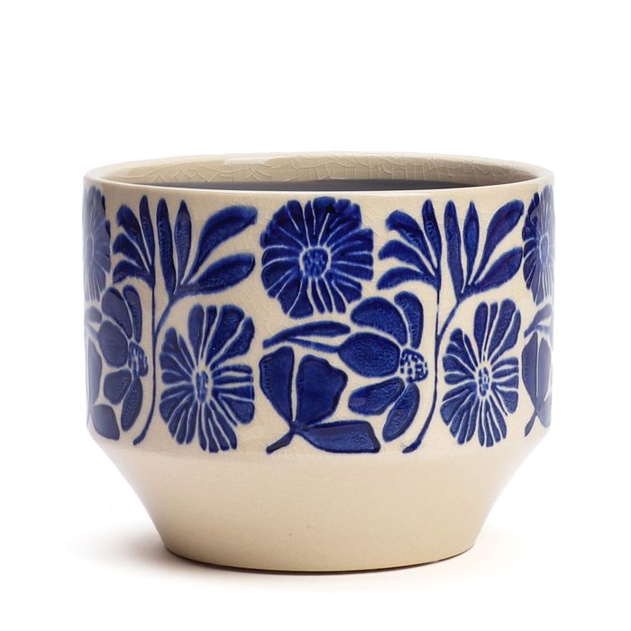 CACHE POT 16CM FLEURS BLEU