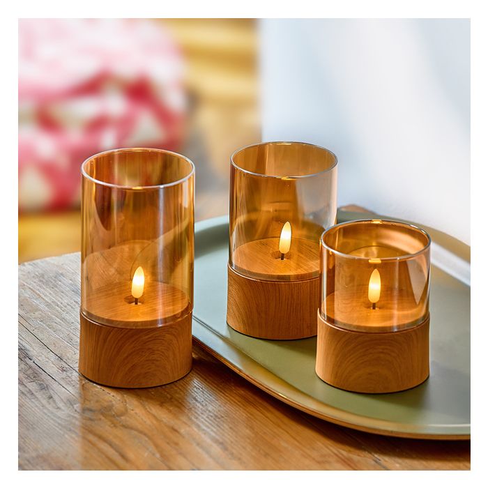 SET DE 3 PHOTOPHORES EFFET BOIS LED