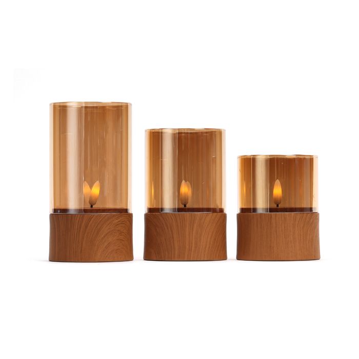 SET DE 3 PHOTOPHORES EFFET BOIS LED