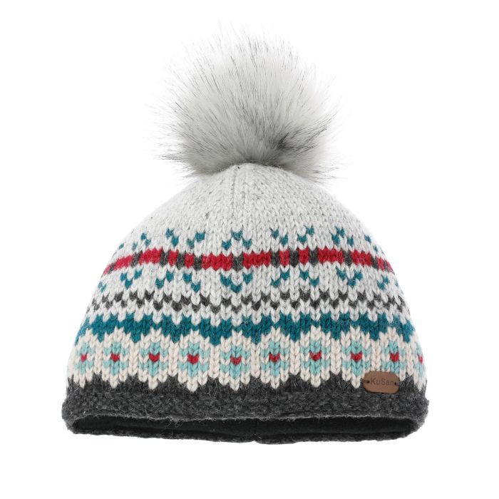 BONNET SHANGRI-LA GRIS VERT ROUGE POMPON