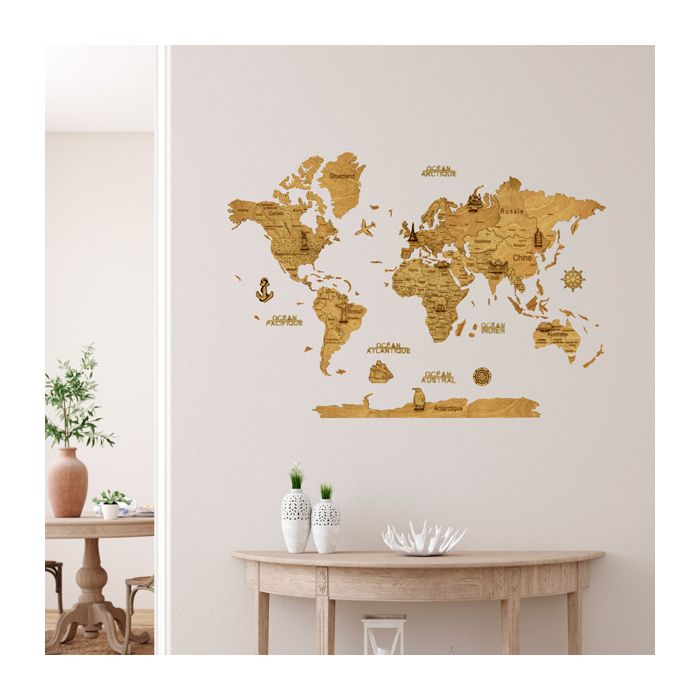 CARTE MONDE BOIS 2D 100x70