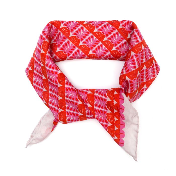 FOULARD SOIE MOTIFS ROSE