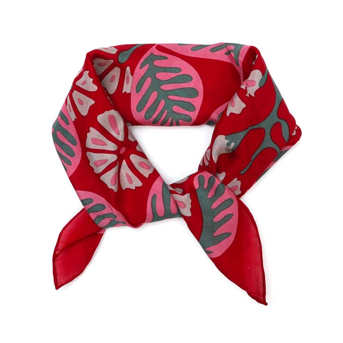 FOULARD SOIE FLEURS ROUGE
