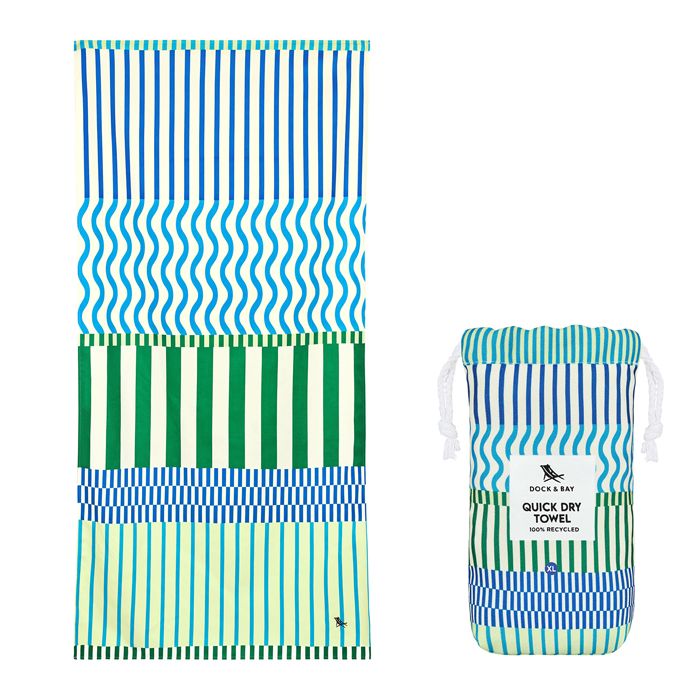 SERVIETTE MICROFIBRE XL RAYE BLEU VERT