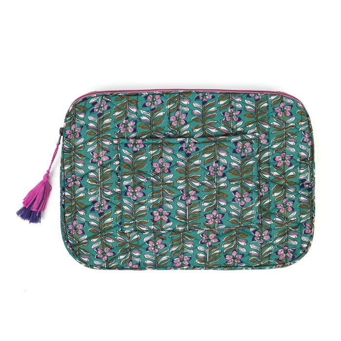 HOUSSE ORDINATEUR VERT FLEURS