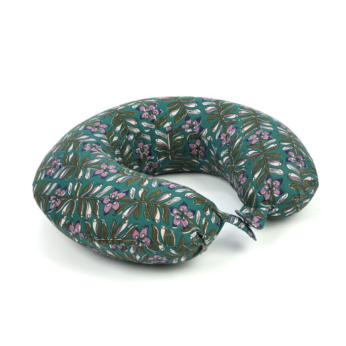 COUSSIN CALE NUQUE FLEURS VERT