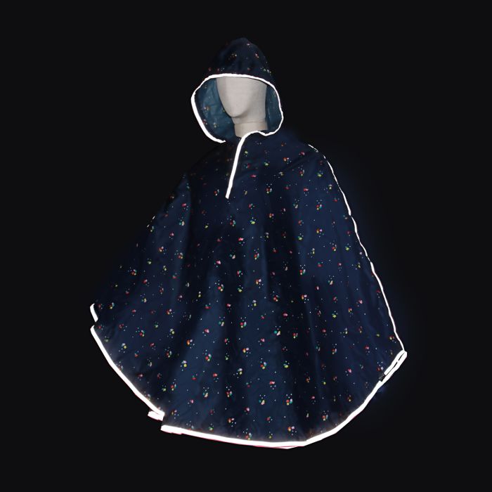 PONCHO FLEURS MARINE REFLECHISSANT