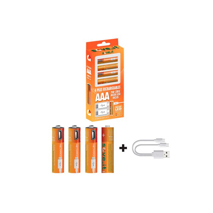 PACK DE 4 PILES AAA RECHARGEABLES USB