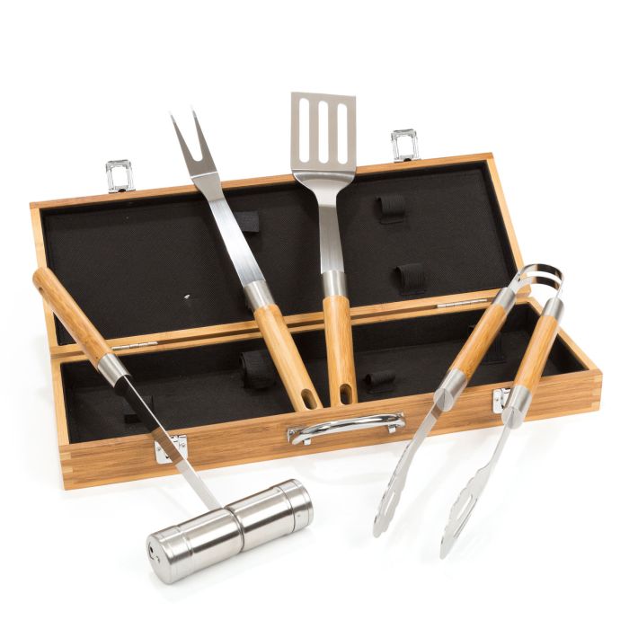 USTENSILES BBQ INOX ET BAMBOU X4