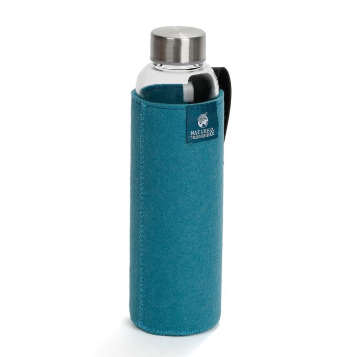 GOURDE VERRE FEUTRE BLEU 500ML