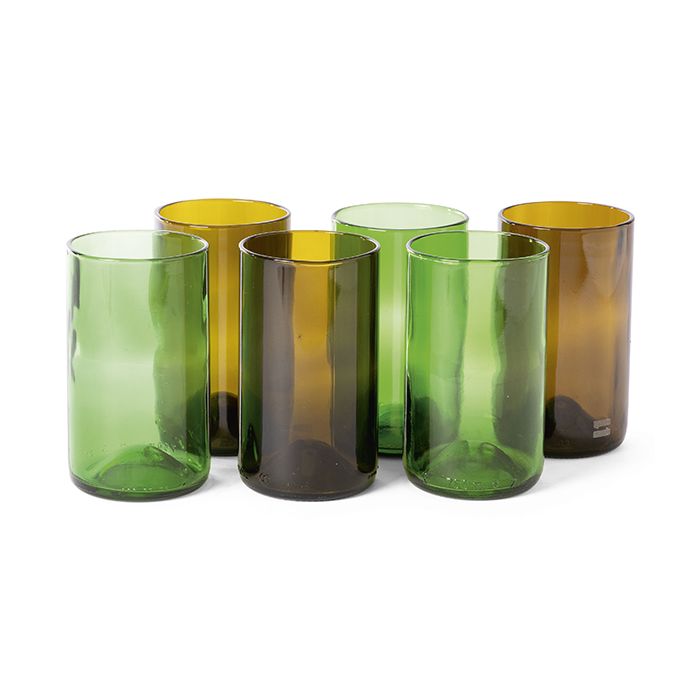 SET 6 VERRES RECYCLES VERT MARRON