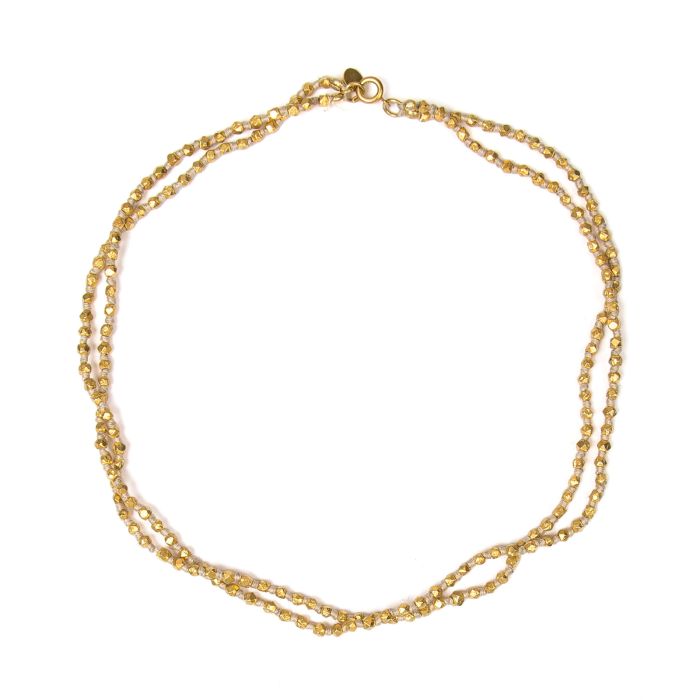 Collier Vintage En Pépites D'obsidienne Polie - Monture Métal Doré - Occasion (bijou Ancien)