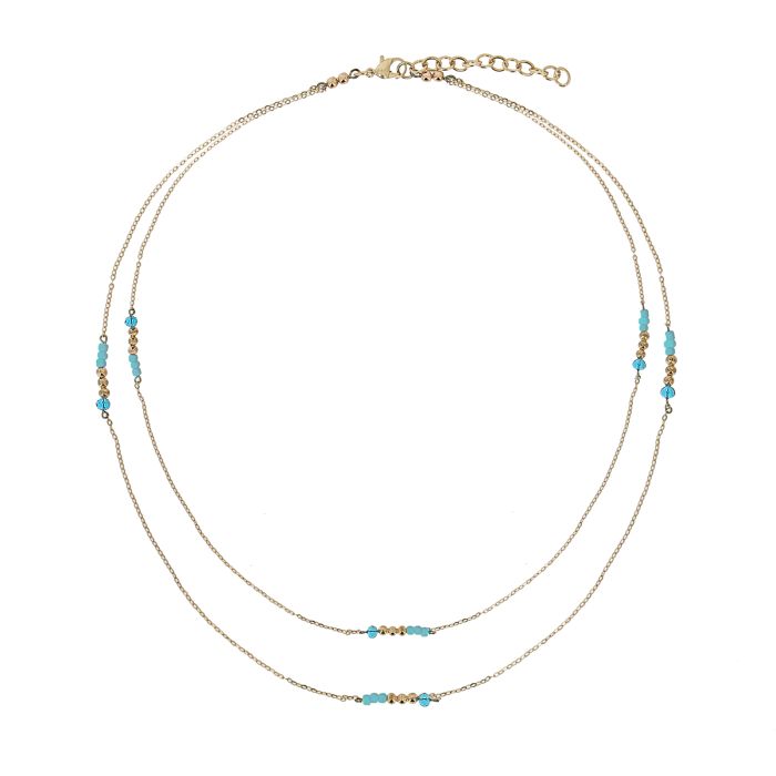 COLLIER DOUBLE FINE CHAINE TURQ/GOLD