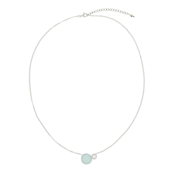 COLLIER AGATE AQUA,QUARTZ ROSE ET ARGENT
