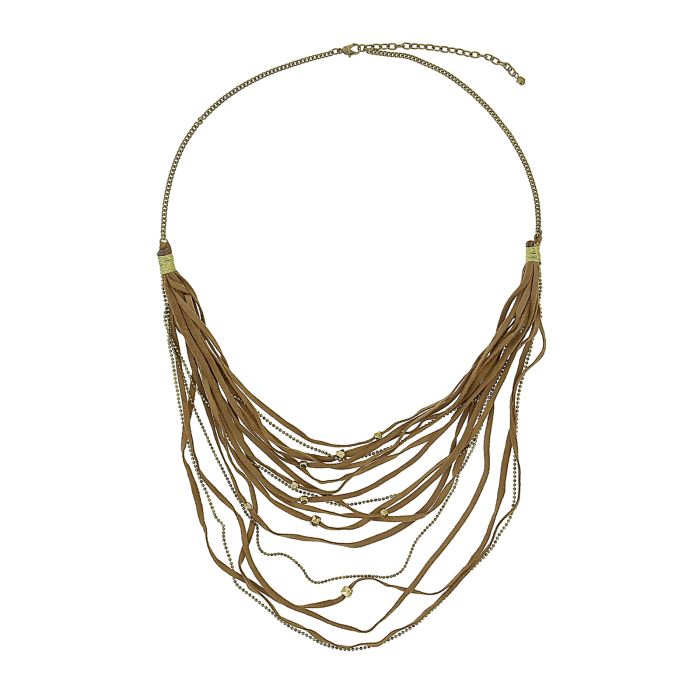 COLLIER LACET CUIR MARRON CLAIR