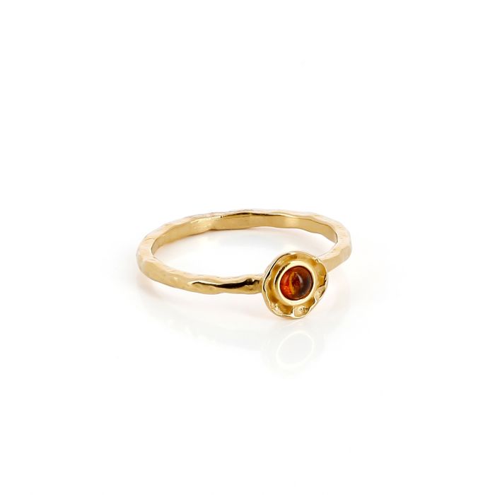 BAGUE AMBRE COGNAC ARGENT DORE T50