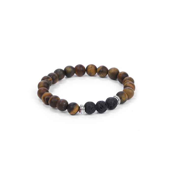 Bracelet Pierre Lave Naturelle Homme Perles Bois Massage Yogi