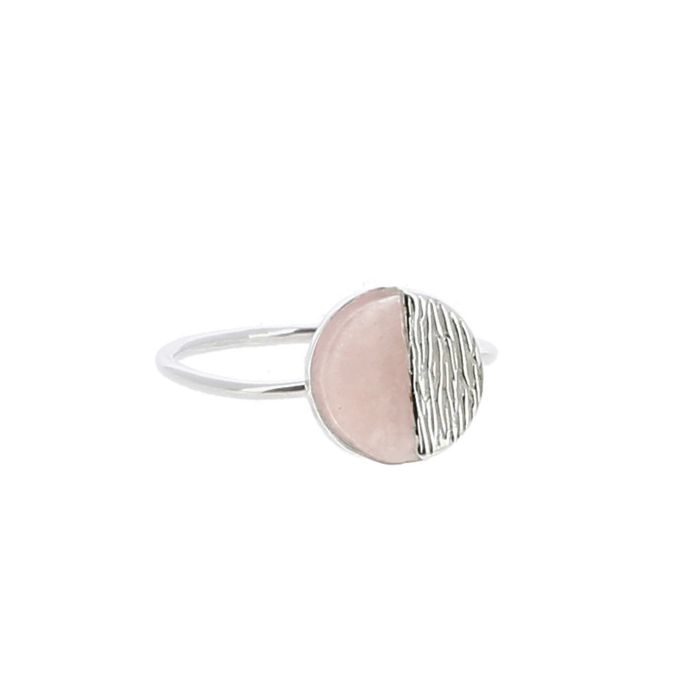 BAGUE ARGENT QUARTZ ROSE ROND 52