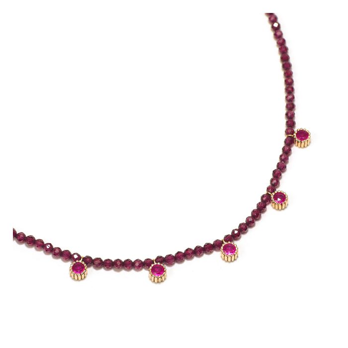 COLLIER PERLE GRENAT + PENDENTIFS CZ
