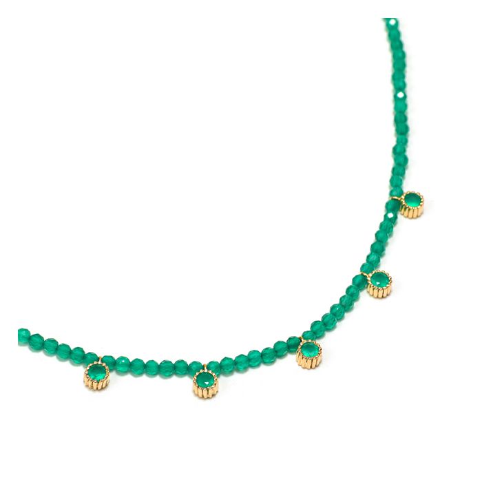 COLLIER PERLE ONYX VERT + PENDENTIFS CZ