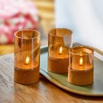 SET DE 3 PHOTOPHORES EFFET BOIS LED