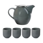 COFFRET THEIERE ET 4 TASSES GRIS