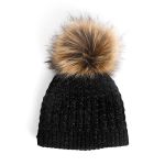 BONNET METALLISE NOIR POMPON