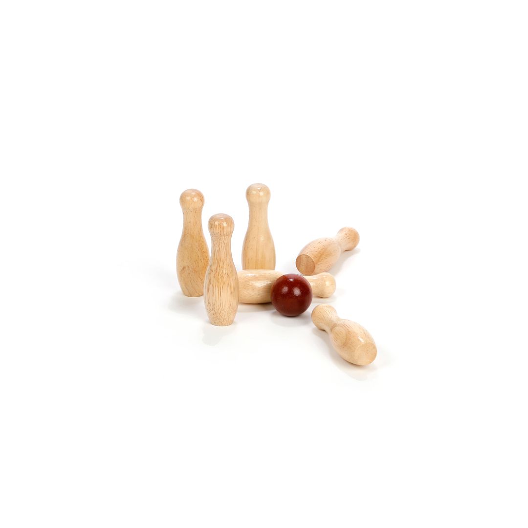 Jeu De Quilles Miniature Ancien - Bois Peint Vers 1920 - 12 Quilles - Hauteur 10,6 Cm