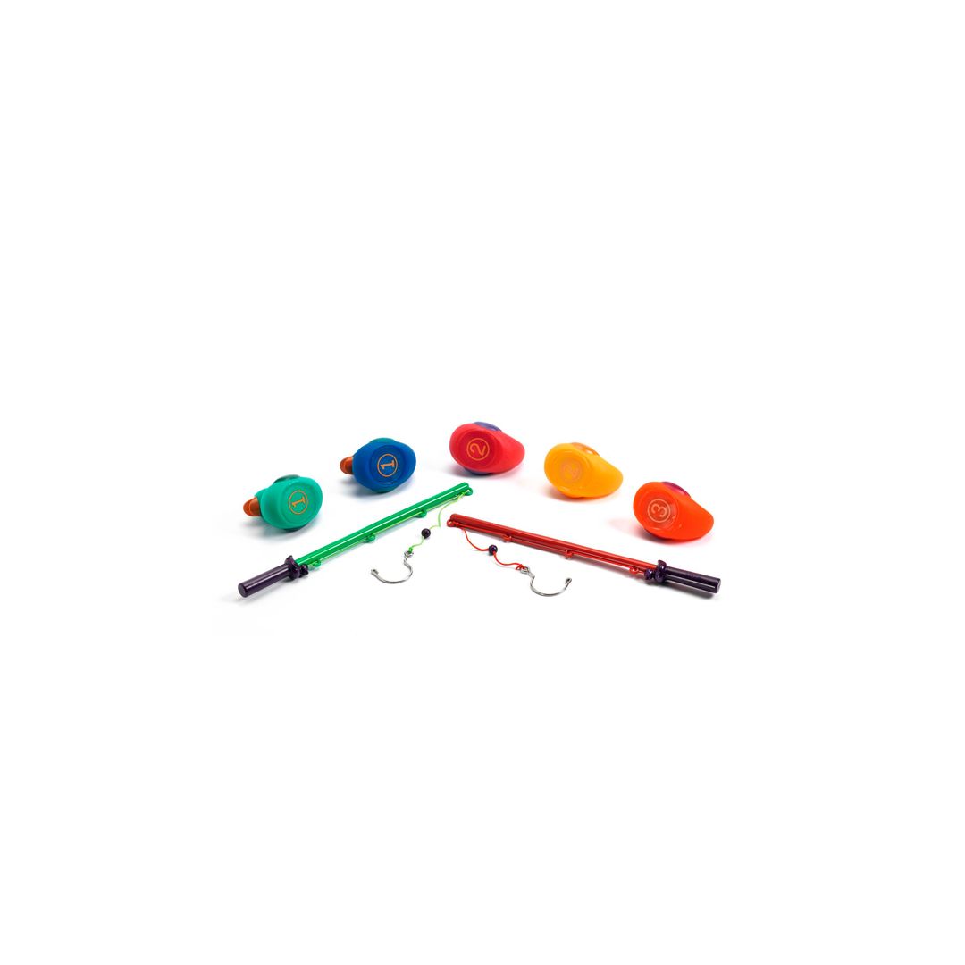 Jeu De Pêche Aux Canards Arc-en-Ciel DJECO – 5 Canards Colorés, 2 Cannes à Pêche, Dès 2 Ans, PVC Durable