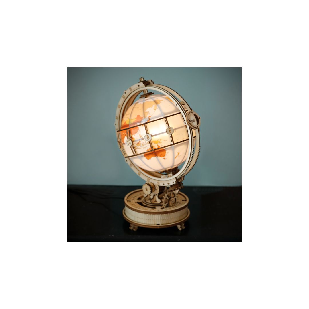 Puzzle 3D Globe Terrestre Lumineux ROKR - 180 Pièces Bois - Mécanique Rotatif USB (Cadeau Adulte)