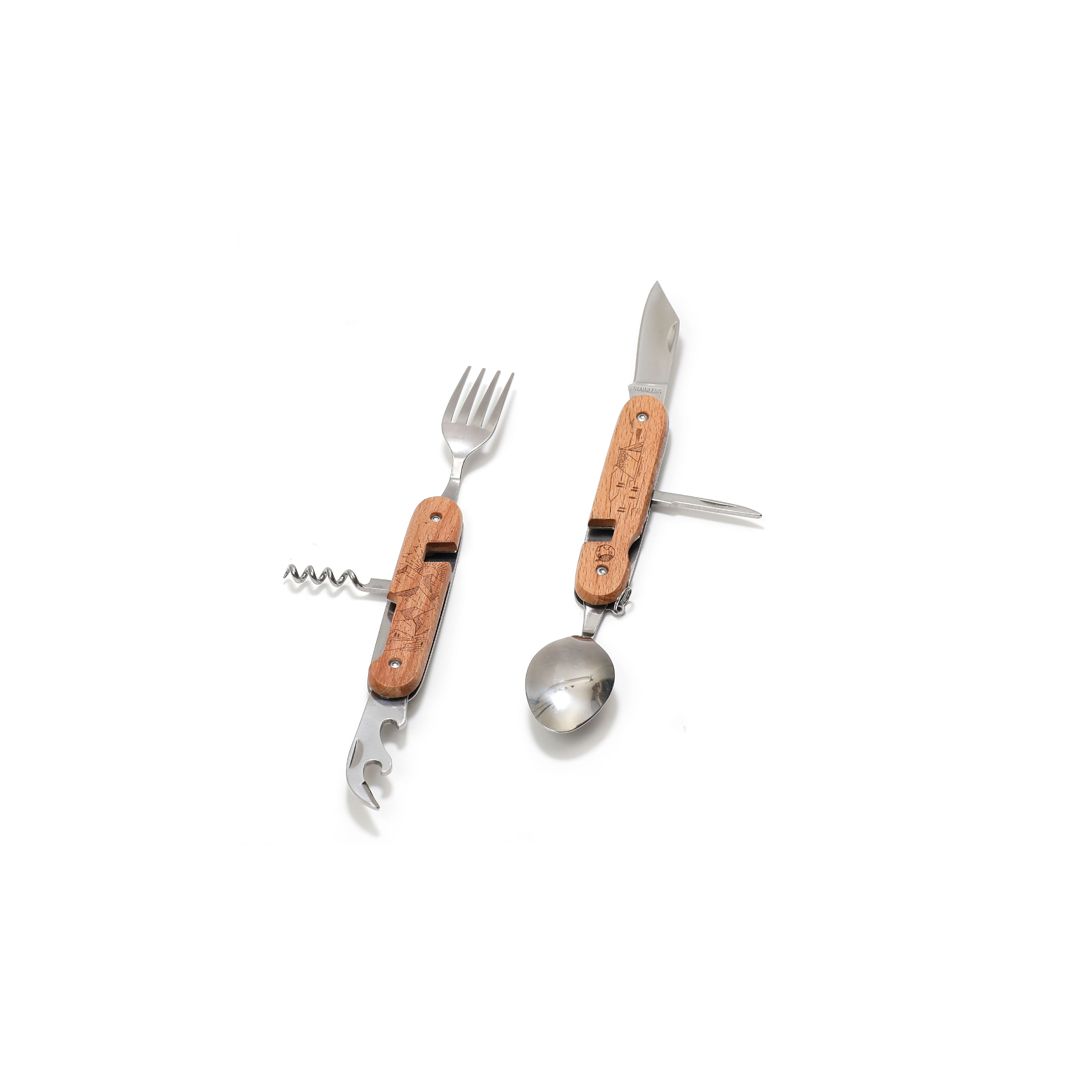 Couverts De Camping 2 En 1 Magnétiques - Couteau Fourchette Amovible, Set Alu