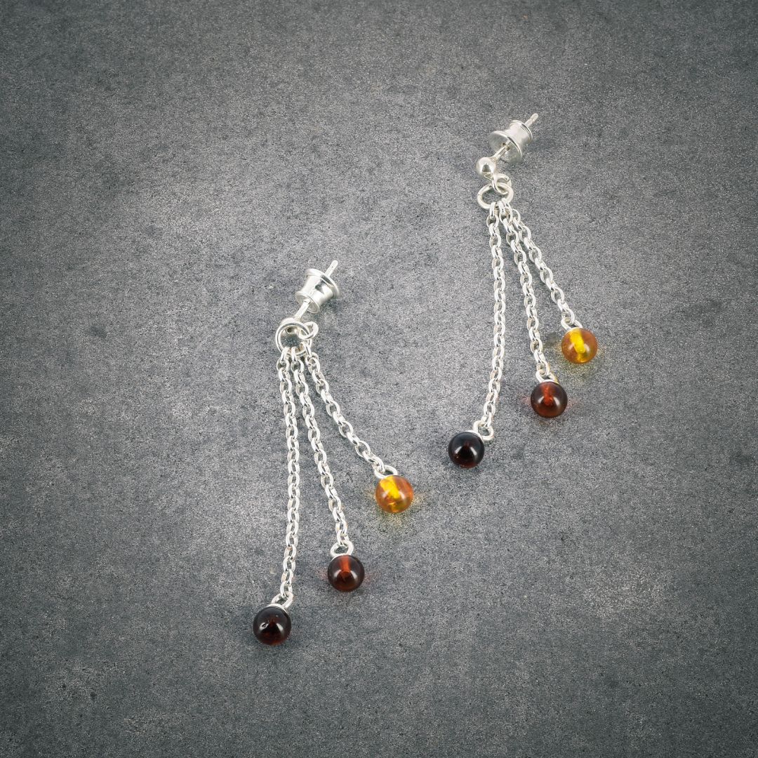 Boucles D'oreilles Billes Argent Couleur Ambre - Occasion, Style Boucle