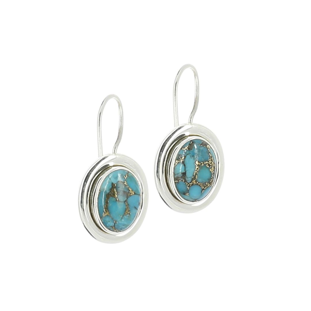 Boucles D'oreilles Avec Turquoises Naturelles - Style Authentique Et Ethnique - Occasion