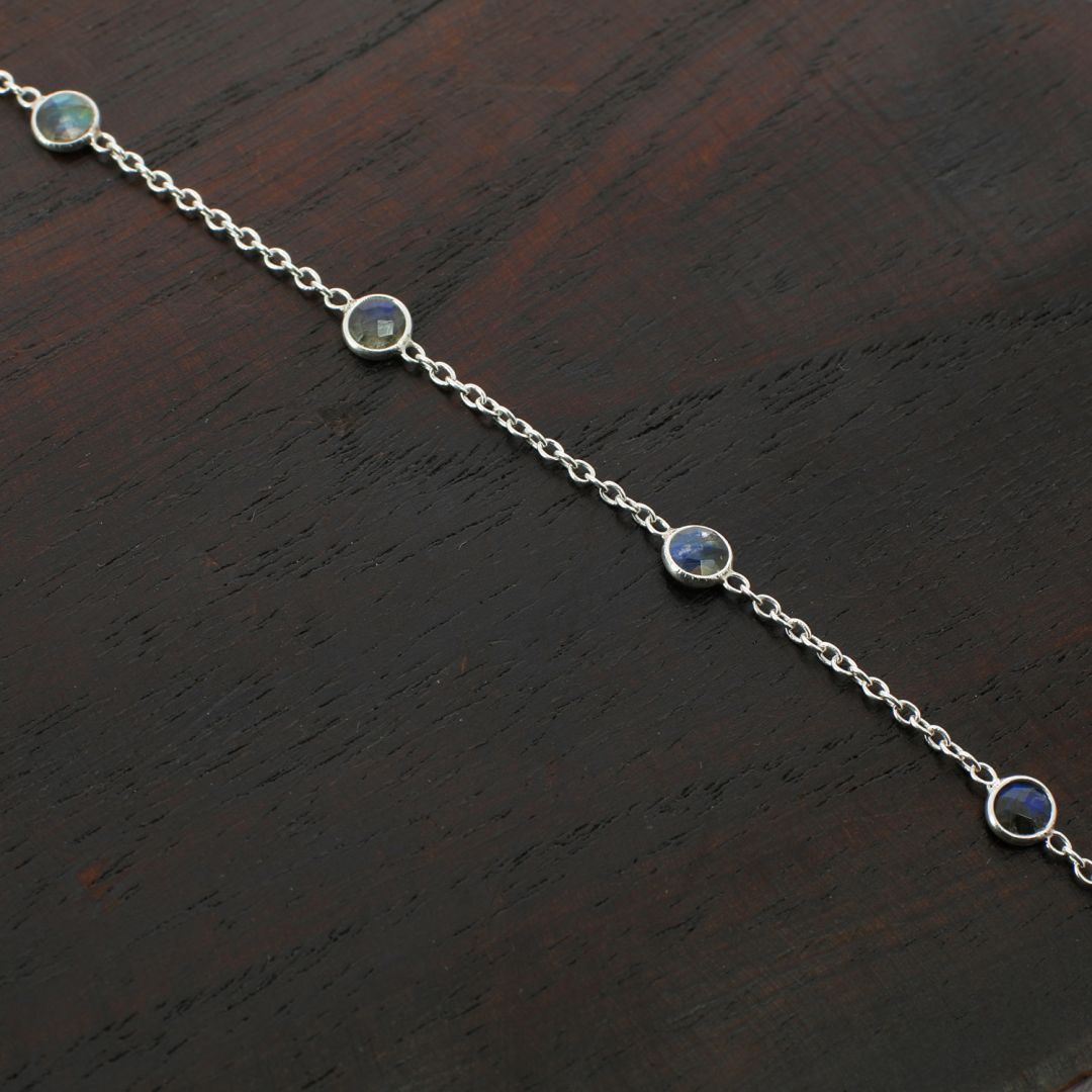 Bracelet En Argent Sterling Et Labradorite - Bijou Ancien, Pierre Aux Reflets Bleutés