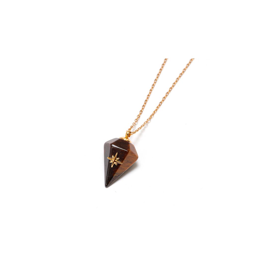 Collier Vintage Pendentif Oeil De Tigre – Pierre Naturelle – Modèle N422 – Occasion Bohème