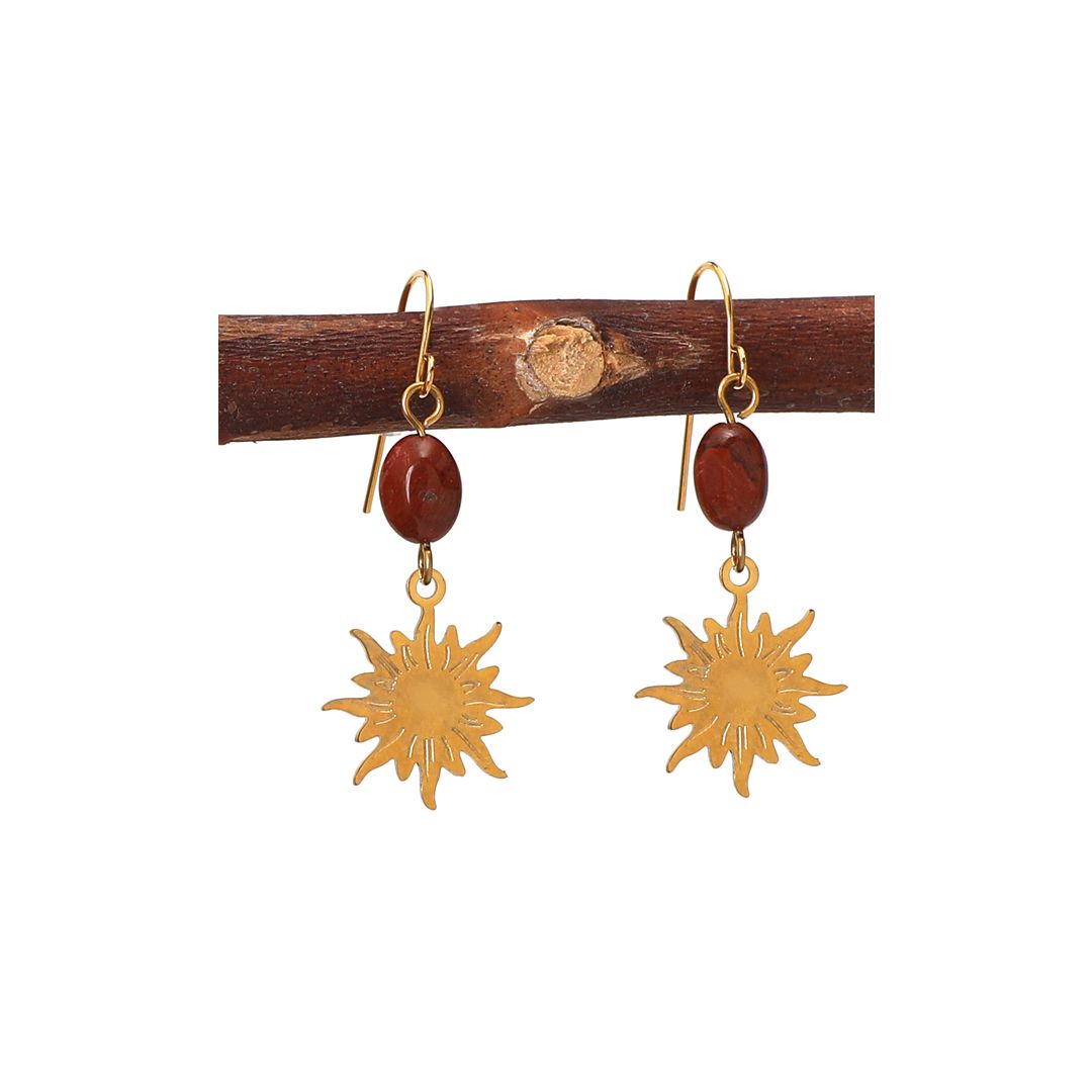 Boucles D'oreilles Dormeuses En Jaspe - Neuf Sans Emballage, Pierre Naturelle